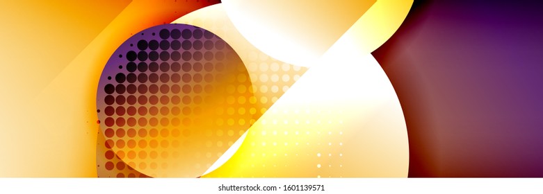 Dynamic trendy geometrical abstract background. Circles, round shapes 3d shadow effects and fluid gradients. Modern overlapping round forms. Vector Illustration For Wallpaper, Banner, Background, Card