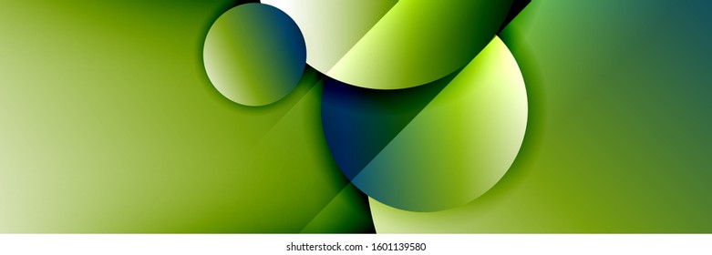 Dynamic trendy geometrical abstract background. Circles, round shapes 3d shadow effects and fluid gradients. Modern overlapping round forms. Vector Illustration For Wallpaper, Banner, Background, Card