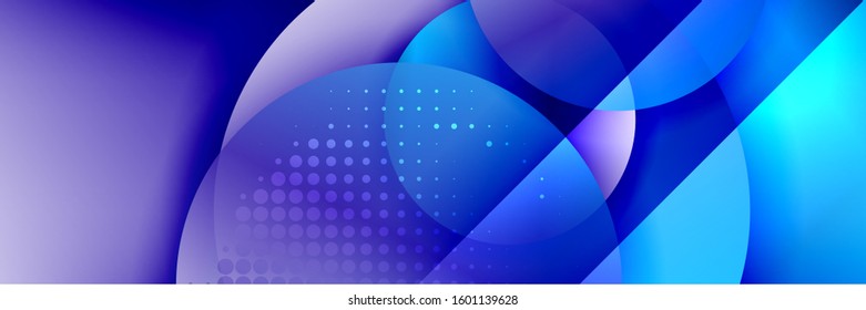Dynamic trendy geometrical abstract background. Circles, round shapes 3d shadow effects and fluid gradients. Modern overlapping round forms. Vector Illustration For Wallpaper, Banner, Background, Card