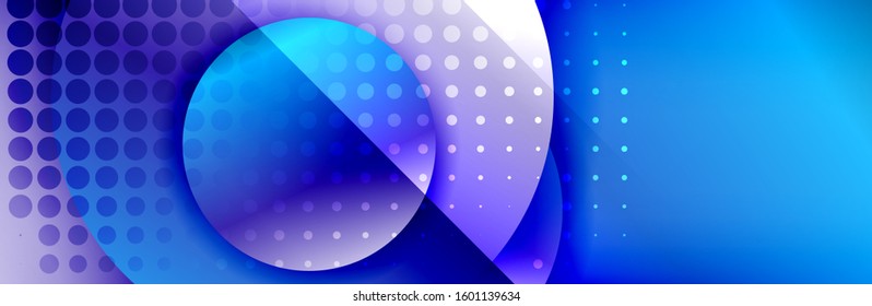 Dynamic trendy geometrical abstract background. Circles, round shapes 3d shadow effects and fluid gradients. Modern overlapping round forms. Vector Illustration For Wallpaper, Banner, Background, Card