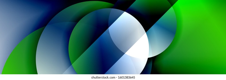 Dynamic trendy geometrical abstract background. Circles, round shapes 3d shadow effects and fluid gradients. Modern overlapping round forms. Vector Illustration For Wallpaper, Banner, Background, Card