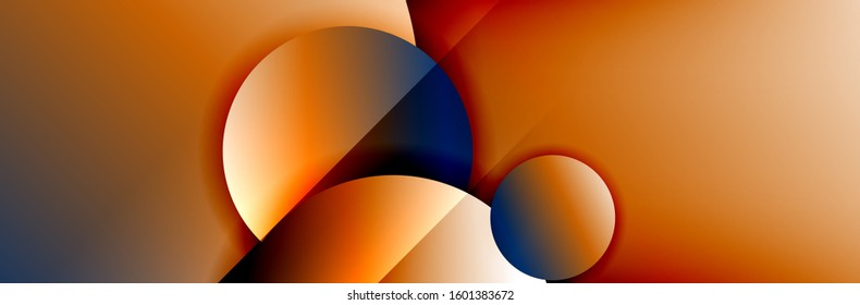 Dynamic trendy geometrical abstract background. Circles, round shapes 3d shadow effects and fluid gradients. Modern overlapping round forms. Vector Illustration For Wallpaper, Banner, Background, Card