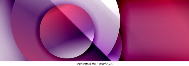Fondo abstracto geométrico dinámico a la moda. Círculos, formas redondeadas, efectos de sombra 3d y gradientes de fluido. Formas redondeadas superpuestas modernas. Ilustración vectorial para papel de escritorio, pancarta, fondo, tarjeta