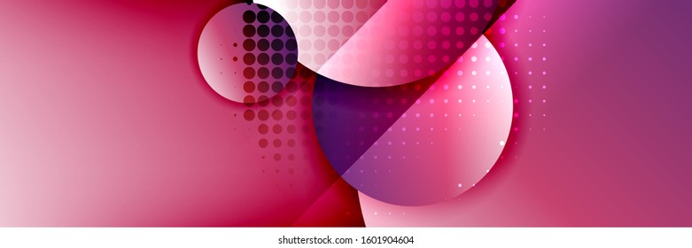 Dynamic trendy geometrical abstract background. Circles, round shapes 3d shadow effects and fluid gradients. Modern overlapping round forms. Vector Illustration For Wallpaper, Banner, Background, Card