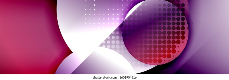 Dynamic trendy geometrical abstract background. Circles, round shapes 3d shadow effects and fluid gradients. Modern overlapping round forms. Vector Illustration For Wallpaper, Banner, Background, Card