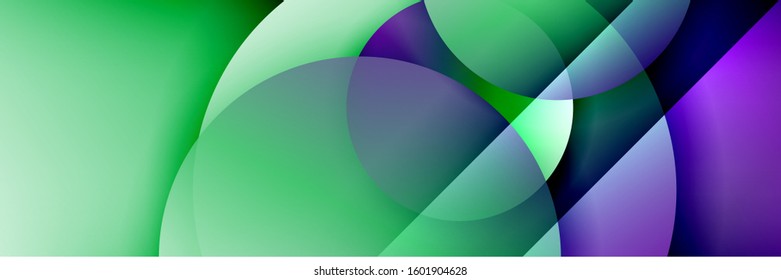 Dynamic trendy geometrical abstract background. Circles, round shapes 3d shadow effects and fluid gradients. Modern overlapping round forms. Vector Illustration For Wallpaper, Banner, Background, Card