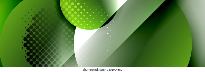 Dynamic trendy geometrical abstract background. Circles, round shapes 3d shadow effects and fluid gradients. Modern overlapping round forms. Vector Illustration For Wallpaper, Banner, Background, Card