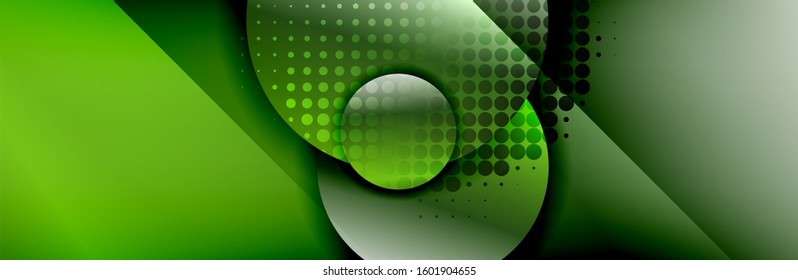 Fondo abstracto geométrico dinámico a la moda. Círculos, formas redondeadas, efectos de sombra 3d y gradientes de fluido. Formas redondeadas superpuestas modernas. Ilustración vectorial para papel de escritorio, pancarta, fondo, tarjeta