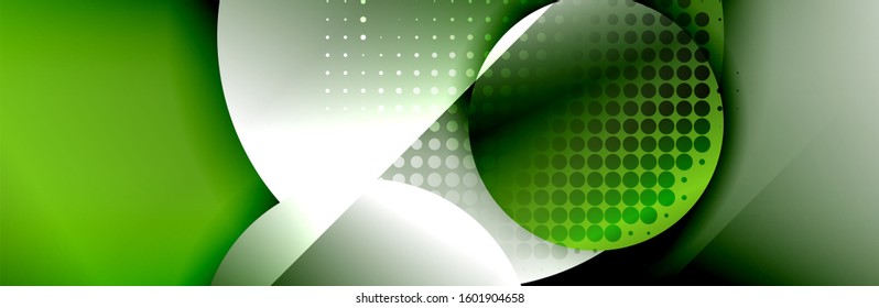 Dynamic trendy geometrical abstract background. Circles, round shapes 3d shadow effects and fluid gradients. Modern overlapping round forms. Vector Illustration For Wallpaper, Banner, Background, Card