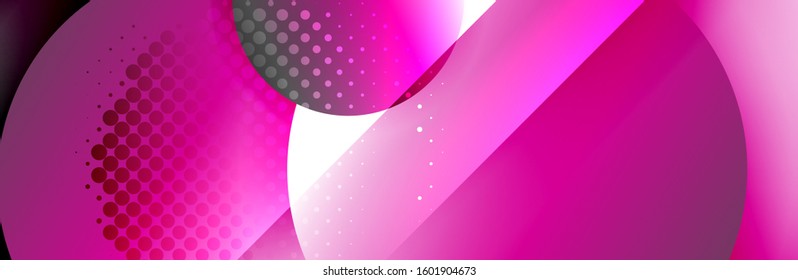 Dynamic trendy geometrical abstract background. Circles, round shapes 3d shadow effects and fluid gradients. Modern overlapping round forms. Vector Illustration For Wallpaper, Banner, Background, Card