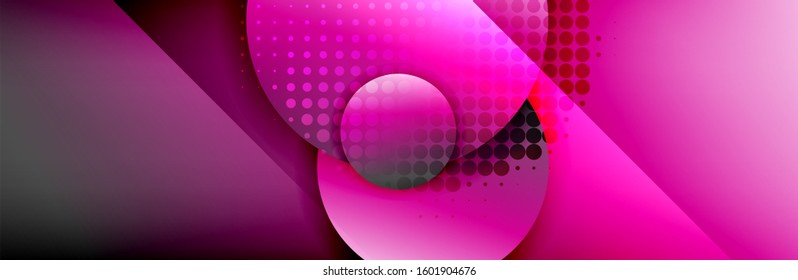 Dynamic trendy geometrical abstract background. Circles, round shapes 3d shadow effects and fluid gradients. Modern overlapping round forms. Vector Illustration For Wallpaper, Banner, Background, Card