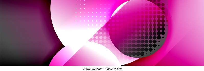 Fondo abstracto geométrico dinámico a la moda. Círculos, formas redondeadas, efectos de sombra 3d y gradientes de fluido. Formas redondeadas superpuestas modernas. Ilustración vectorial para papel de escritorio, pancarta, fondo, tarjeta