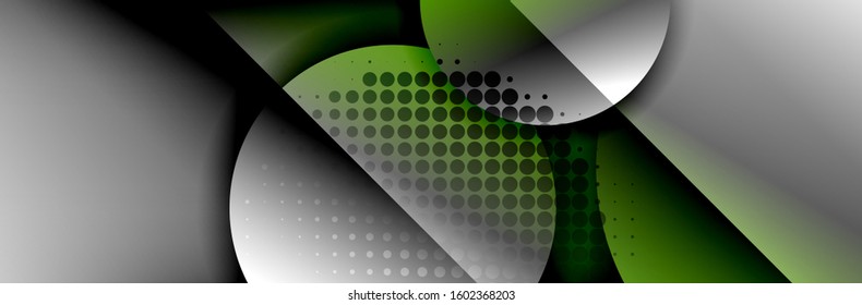 Dynamic trendy geometrical abstract background. Circles, round shapes 3d shadow effects and fluid gradients. Modern overlapping round forms. Vector Illustration For Wallpaper, Banner, Background, Card