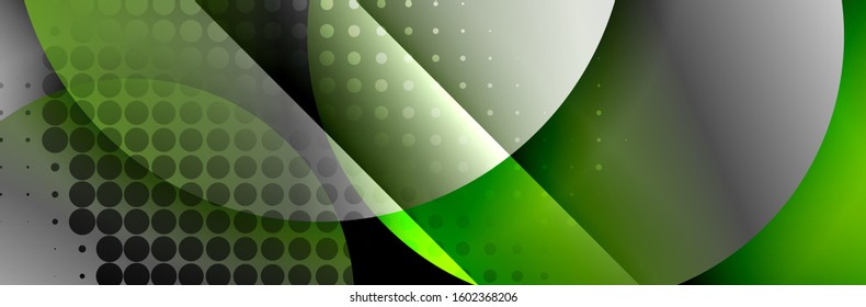 Dynamic trendy geometrical abstract background. Circles, round shapes 3d shadow effects and fluid gradients. Modern overlapping round forms. Vector Illustration For Wallpaper, Banner, Background, Card