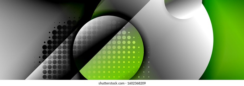 Dynamic trendy geometrical abstract background. Circles, round shapes 3d shadow effects and fluid gradients. Modern overlapping round forms. Vector Illustration For Wallpaper, Banner, Background, Card