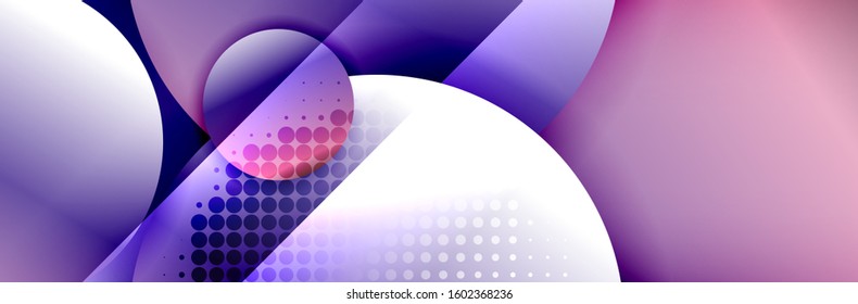 Fondo abstracto geométrico dinámico a la moda. Círculos, formas redondeadas, efectos de sombra 3d y gradientes de fluido. Formas redondeadas superpuestas modernas. Ilustración vectorial para papel de escritorio, pancarta, fondo, tarjeta