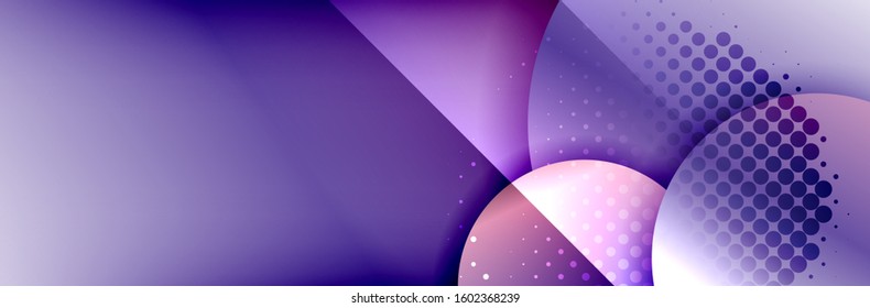 Dynamic trendy geometrical abstract background. Circles, round shapes 3d shadow effects and fluid gradients. Modern overlapping round forms. Vector Illustration For Wallpaper, Banner, Background, Card