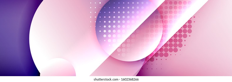 Dynamic trendy geometrical abstract background. Circles, round shapes 3d shadow effects and fluid gradients. Modern overlapping round forms. Vector Illustration For Wallpaper, Banner, Background, Card