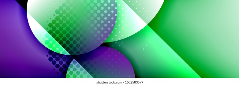 Dynamic trendy geometrical abstract background. Circles, round shapes 3d shadow effects and fluid gradients. Modern overlapping round forms. Vector Illustration For Wallpaper, Banner, Background, Card