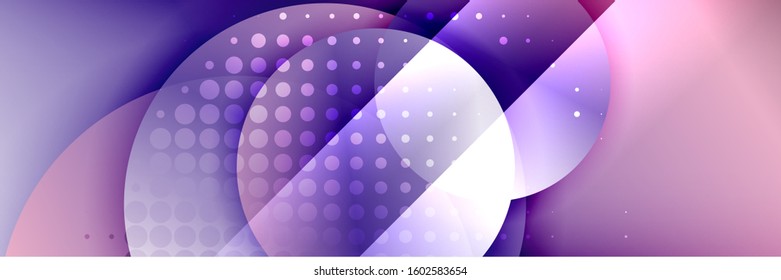 Dynamic trendy geometrical abstract background. Circles, round shapes 3d shadow effects and fluid gradients. Modern overlapping round forms. Vector Illustration For Wallpaper, Banner, Background, Card