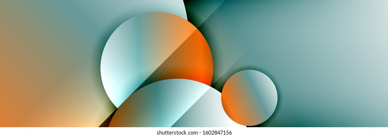Dynamic trendy geometrical abstract background. Circles, round shapes 3d shadow effects and fluid gradients. Modern overlapping round forms. Vector Illustration For Wallpaper, Banner, Background, Card