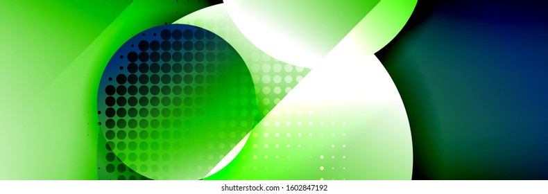 Dynamic trendy geometrical abstract background. Circles, round shapes 3d shadow effects and fluid gradients. Modern overlapping round forms. Vector Illustration For Wallpaper, Banner, Background, Card