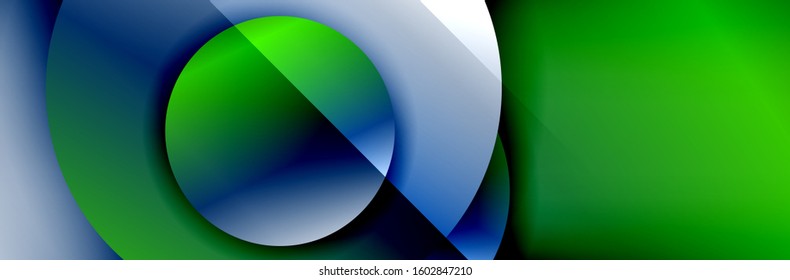 Dynamic trendy geometrical abstract background. Circles, round shapes 3d shadow effects and fluid gradients. Modern overlapping round forms. Vector Illustration For Wallpaper, Banner, Background, Card