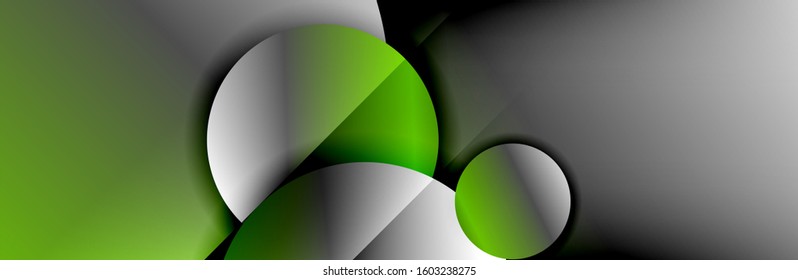 Dynamic trendy geometrical abstract background. Circles, round shapes 3d shadow effects and fluid gradients. Modern overlapping round forms. Vector Illustration For Wallpaper, Banner, Background, Card