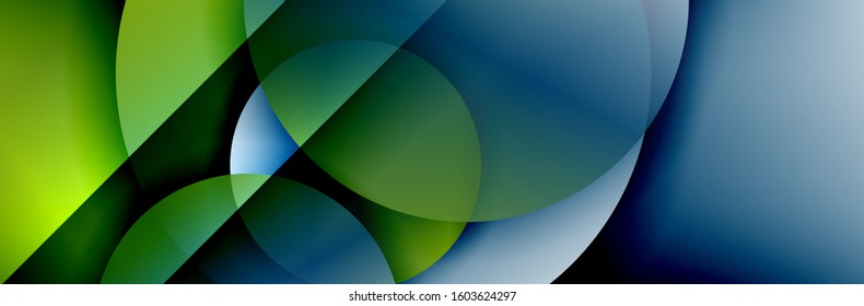 Fondo abstracto geométrico dinámico a la moda. Círculos, formas redondeadas, efectos de sombra 3d y gradientes de fluido. Formas redondeadas superpuestas modernas. Ilustración vectorial para papel de escritorio, pancarta, fondo, tarjeta