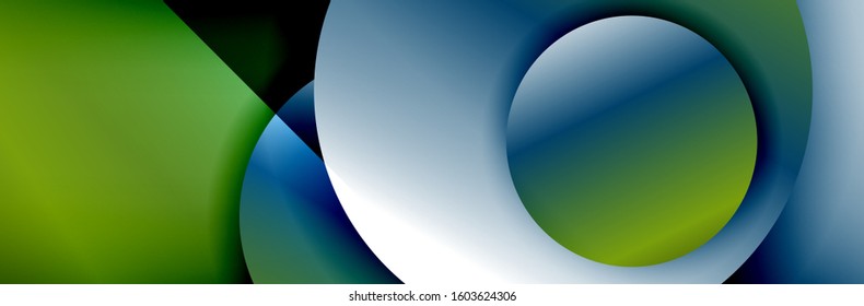 Dynamic trendy geometrical abstract background. Circles, round shapes 3d shadow effects and fluid gradients. Modern overlapping round forms. Vector Illustration For Wallpaper, Banner, Background, Card