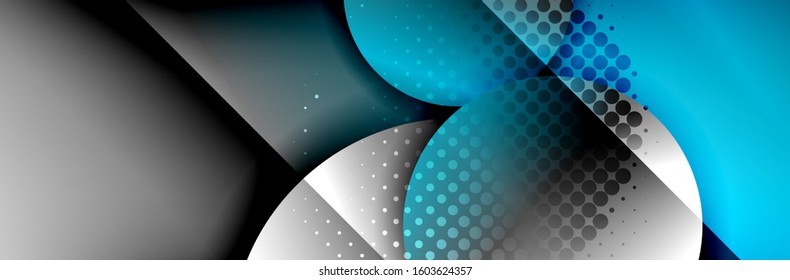 Dynamic trendy geometrical abstract background. Circles, round shapes 3d shadow effects and fluid gradients. Modern overlapping round forms. Vector Illustration For Wallpaper, Banner, Background, Card