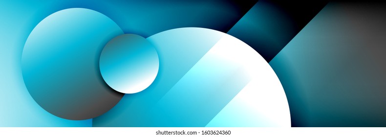Dynamic trendy geometrical abstract background. Circles, round shapes 3d shadow effects and fluid gradients. Modern overlapping round forms. Vector Illustration For Wallpaper, Banner, Background, Card