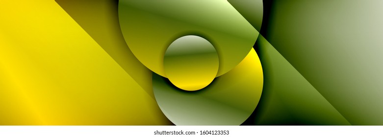 Dynamic trendy geometrical abstract background. Circles, round shapes 3d shadow effects and fluid gradients. Modern overlapping round forms. Vector Illustration For Wallpaper, Banner, Background, Card