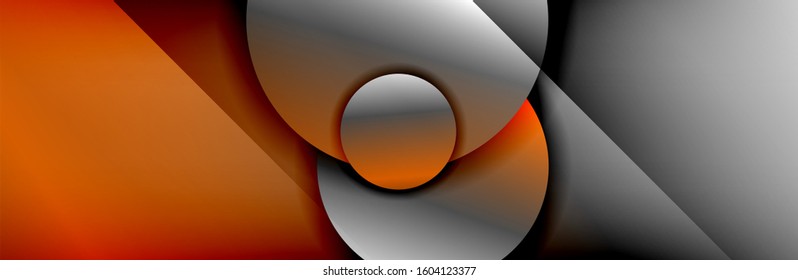 Dynamic trendy geometrical abstract background. Circles, round shapes 3d shadow effects and fluid gradients. Modern overlapping round forms. Vector Illustration For Wallpaper, Banner, Background, Card