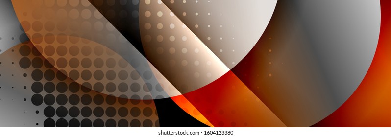 Fondo abstracto geométrico dinámico a la moda. Círculos, formas redondeadas, efectos de sombra 3d y gradientes de fluido. Formas redondeadas superpuestas modernas. Ilustración vectorial para papel de escritorio, pancarta, fondo, tarjeta