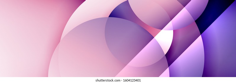 Dynamic trendy geometrical abstract background. Circles, round shapes 3d shadow effects and fluid gradients. Modern overlapping round forms. Vector Illustration For Wallpaper, Banner, Background, Card