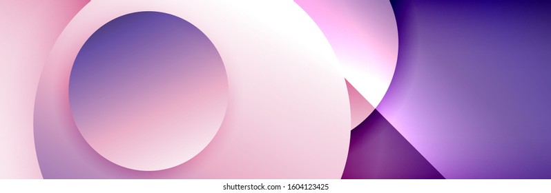 Dynamic trendy geometrical abstract background. Circles, round shapes 3d shadow effects and fluid gradients. Modern overlapping round forms. Vector Illustration For Wallpaper, Banner, Background, Card