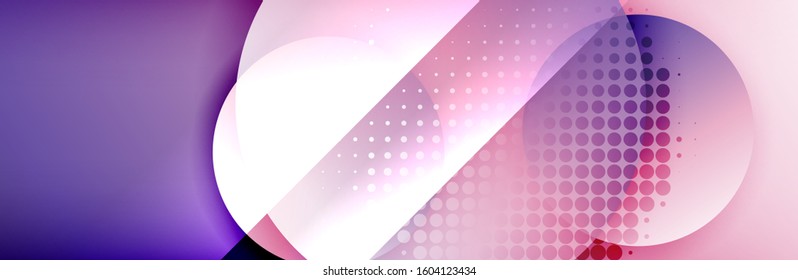 Fondo abstracto geométrico dinámico a la moda. Círculos, formas redondeadas, efectos de sombra 3d y gradientes de fluido. Formas redondeadas superpuestas modernas. Ilustración vectorial para papel de escritorio, pancarta, fondo, tarjeta