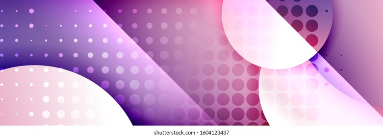 Dynamic trendy geometrical abstract background. Circles, round shapes 3d shadow effects and fluid gradients. Modern overlapping round forms. Vector Illustration For Wallpaper, Banner, Background, Card