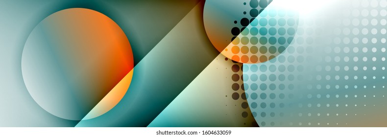Dynamic trendy geometrical abstract background. Circles, round shapes 3d shadow effects and fluid gradients. Modern overlapping round forms. Vector Illustration For Wallpaper, Banner, Background, Card