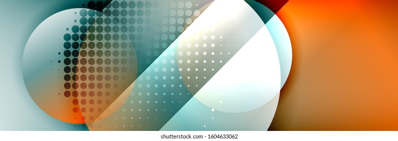 Dynamic trendy geometrical abstract background. Circles, round shapes 3d shadow effects and fluid gradients. Modern overlapping round forms. Vector Illustration For Wallpaper, Banner, Background, Card