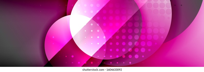 Dynamic trendy geometrical abstract background. Circles, round shapes 3d shadow effects and fluid gradients. Modern overlapping round forms. Vector Illustration For Wallpaper, Banner, Background, Card