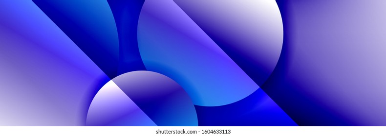 Fondo abstracto geométrico dinámico a la moda. Círculos, formas redondeadas, efectos de sombra 3d y gradientes de fluido. Formas redondeadas superpuestas modernas. Ilustración vectorial para papel de escritorio, pancarta, fondo, tarjeta