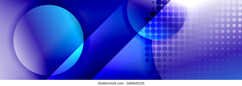Dynamic trendy geometrical abstract background. Circles, round shapes 3d shadow effects and fluid gradients. Modern overlapping round forms. Vector Illustration For Wallpaper, Banner, Background, Card