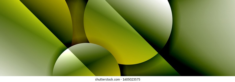 Dynamic trendy geometrical abstract background. Circles, round shapes 3d shadow effects and fluid gradients. Modern overlapping round forms. Vector Illustration For Wallpaper, Banner, Background, Card