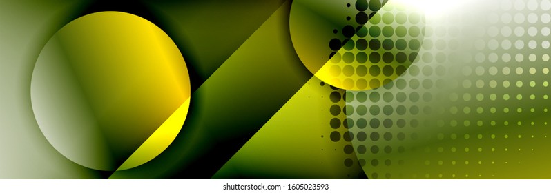 Dynamic trendy geometrical abstract background. Circles, round shapes 3d shadow effects and fluid gradients. Modern overlapping round forms. Vector Illustration For Wallpaper, Banner, Background, Card