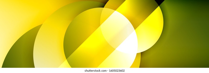 Plano de fundo abstrato geométrico da moda dinâmica. Círculos, formas arredondadas, efeitos de sombra 3d e gradientes de fluido. Formas redondas modernas sobrepostas. Ilustração De Vetor Para Papel De Parede, Banner, Plano De Fundo, Cartão