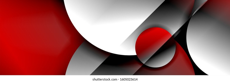 Dynamic trendy geometrical abstract background. Circles, round shapes 3d shadow effects and fluid gradients. Modern overlapping round forms. Vector Illustration For Wallpaper, Banner, Background, Card