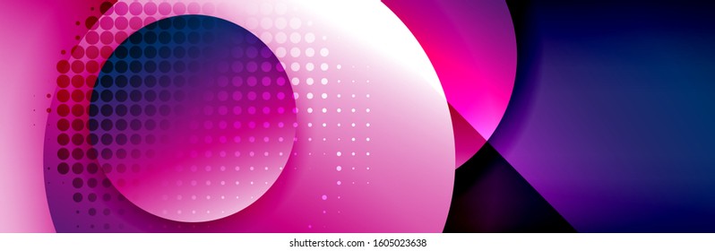 Dynamic trendy geometrical abstract background. Circles, round shapes 3d shadow effects and fluid gradients. Modern overlapping round forms. Vector Illustration For Wallpaper, Banner, Background, Card
