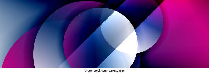 Fondo abstracto geométrico dinámico a la moda. Círculos, formas redondeadas, efectos de sombra 3d y gradientes de fluido. Formas redondeadas superpuestas modernas. Ilustración vectorial para papel de escritorio, pancarta, fondo, tarjeta